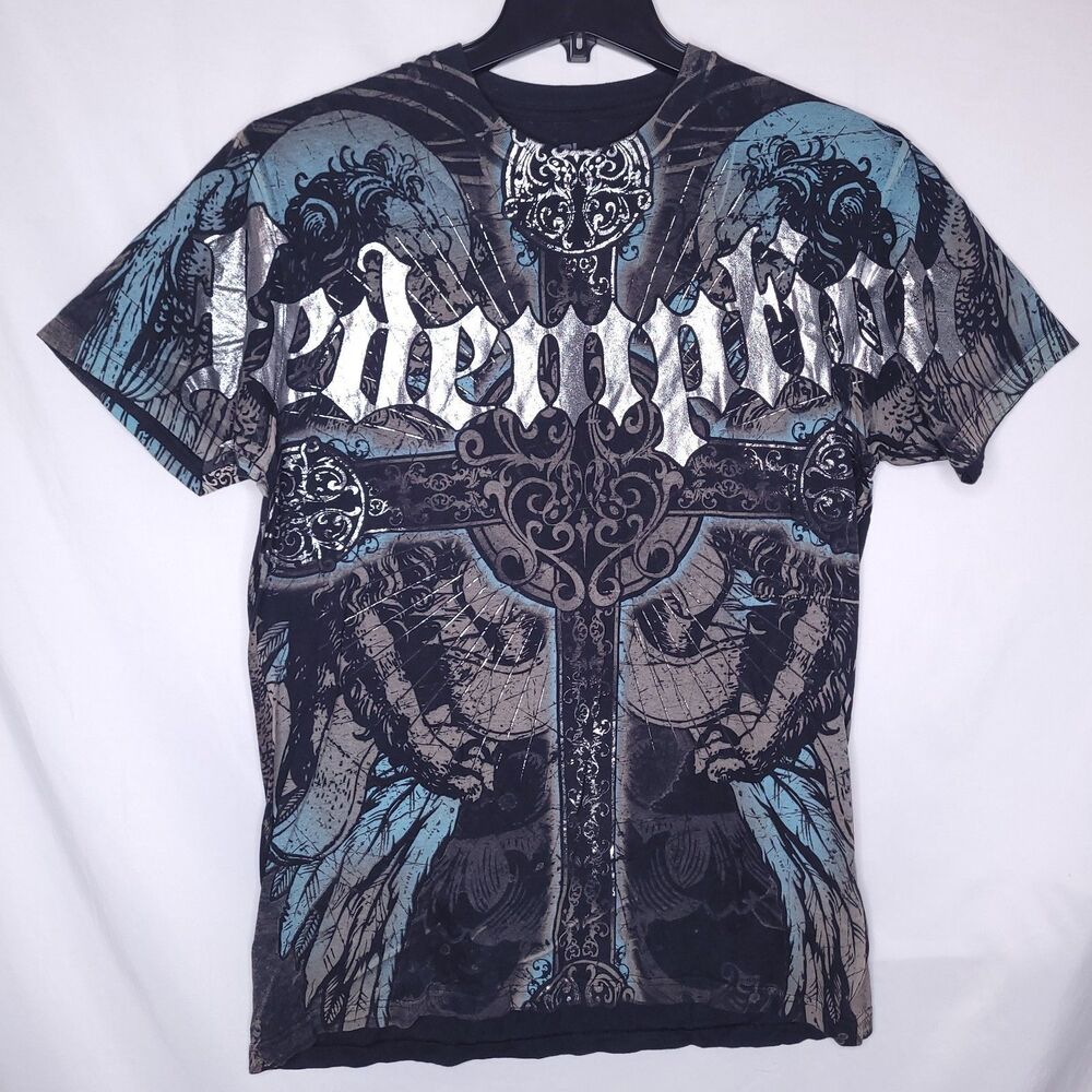 CJ Black T Shirt Mens Large Redemption Saint Y2K Affliction